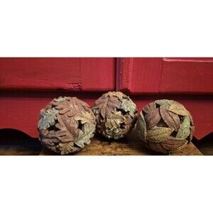 Set Of 3 Leaf Themed Decorative Balls Fall Thanksgiving Table Home Decor EUC